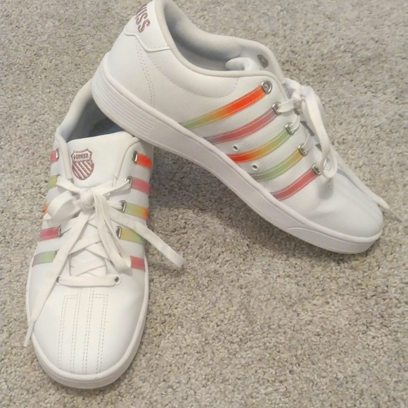 -K Swiss "Wearing is believing" neon rainbow striped leather sneakers - Picture 1 of 9